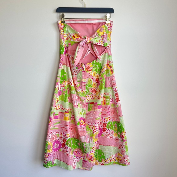 Lily Pulitzer Strapless French Rivera‎ Back Tie Knee Length Dress - Picture 3 of 5